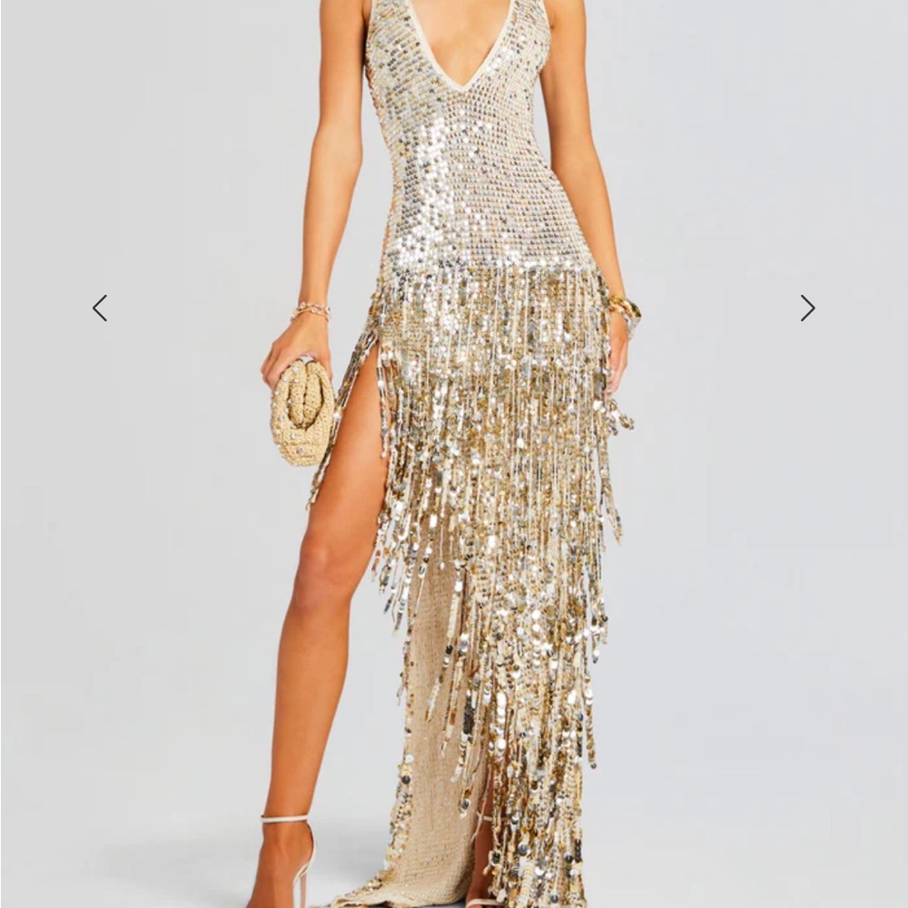 Retrofete Libra Fringe Crochet Sequin Maxi Dress